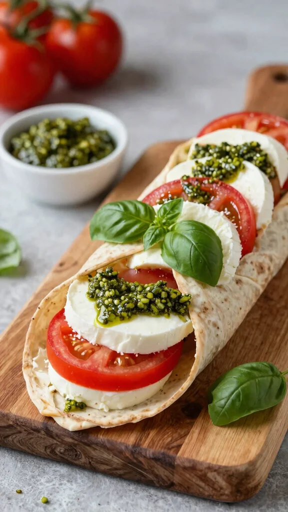 13 Mediterranean Wrap Recipes for Quick Lunches and Easy Dinners - 6. Caprese Wrap with Pesto 1