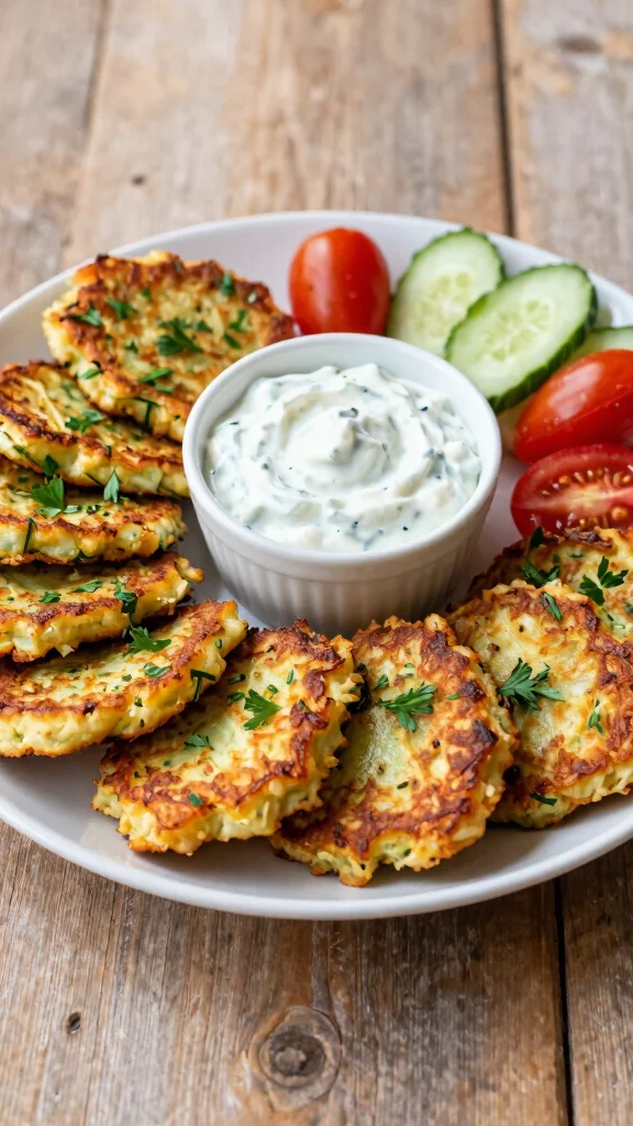 14 Mediterranean Vegetarian Recipes for Fresh, Flavorful Everyday Meals - 1. Zucchini Fritters with Tzatziki Sauce 1
