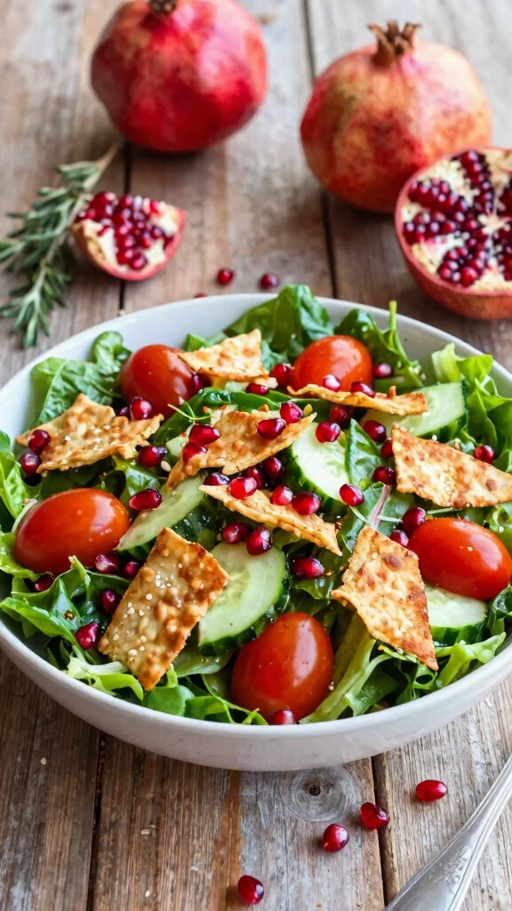 14 Mediterranean Vegetarian Recipes for Fresh, Flavorful Everyday Meals - 14. Fattoush Salad with Pomegranate Dressing 1