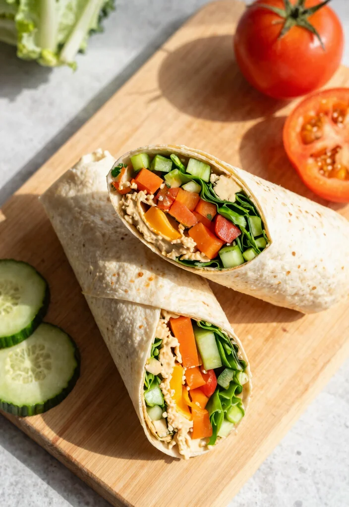 10 Easy Healthy Vegan Snacks Portable Nutritious and Totally Satisfying - 4. Hummus and Veggie Wraps 1