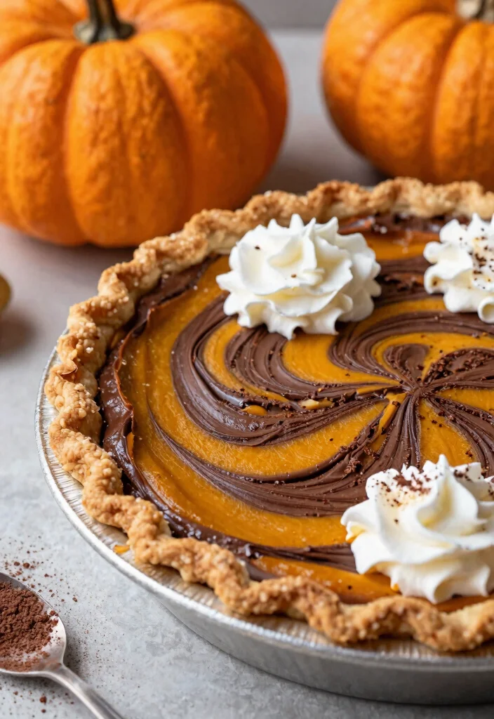 7 Creamy Vegan Pumpkin Pie Recipes Perfect for Thanksgiving - 5. Chocolate Swirl Vegan Pumpkin Pie 1