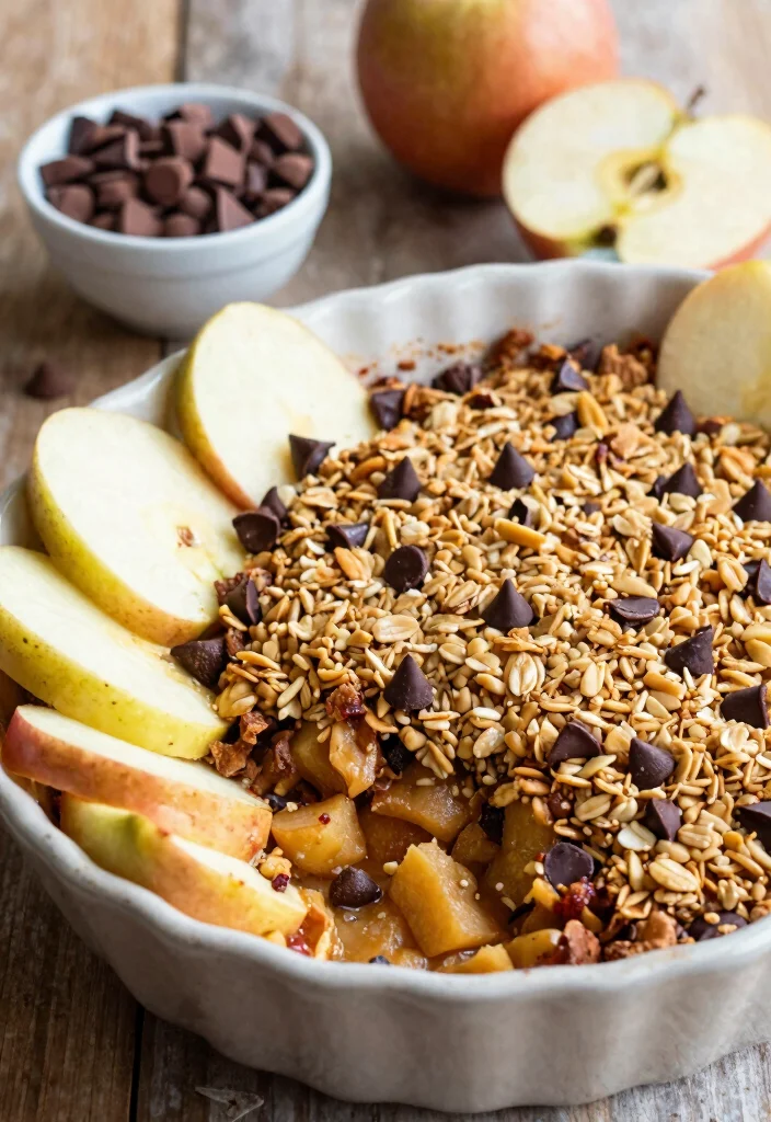 7 Easy Vegan Apple Crisp Recipes Warm Spiced and Topped With Crunchy Oats - 5. Nutty Chocolate Chip Apple Crisp 1