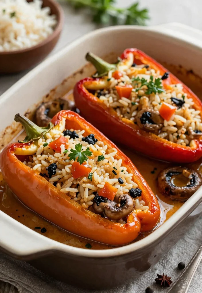 7 Easy Vegan Stuffed Peppers Recipes: Colorful Filling and Delicious - 3. Mushroom and Rice Stuffed Peppers 1
