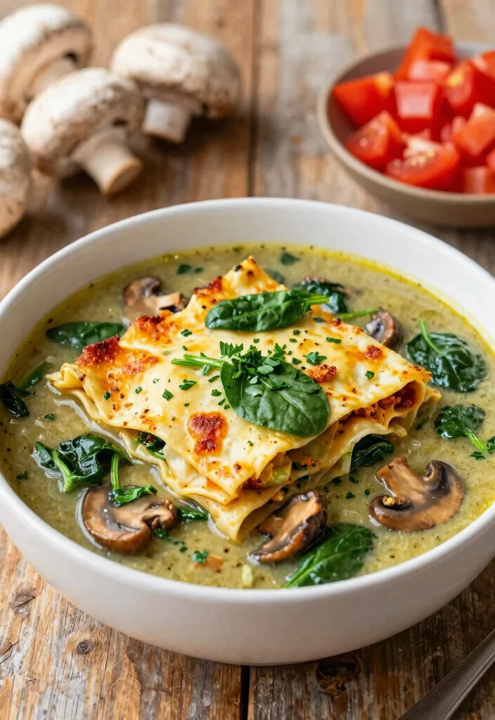 8 Easy Vegan Lasagna Soup Recipes All the Flavor in One Bowl - 3. Spinach and Mushroom Vegan Lasagna Soup 1