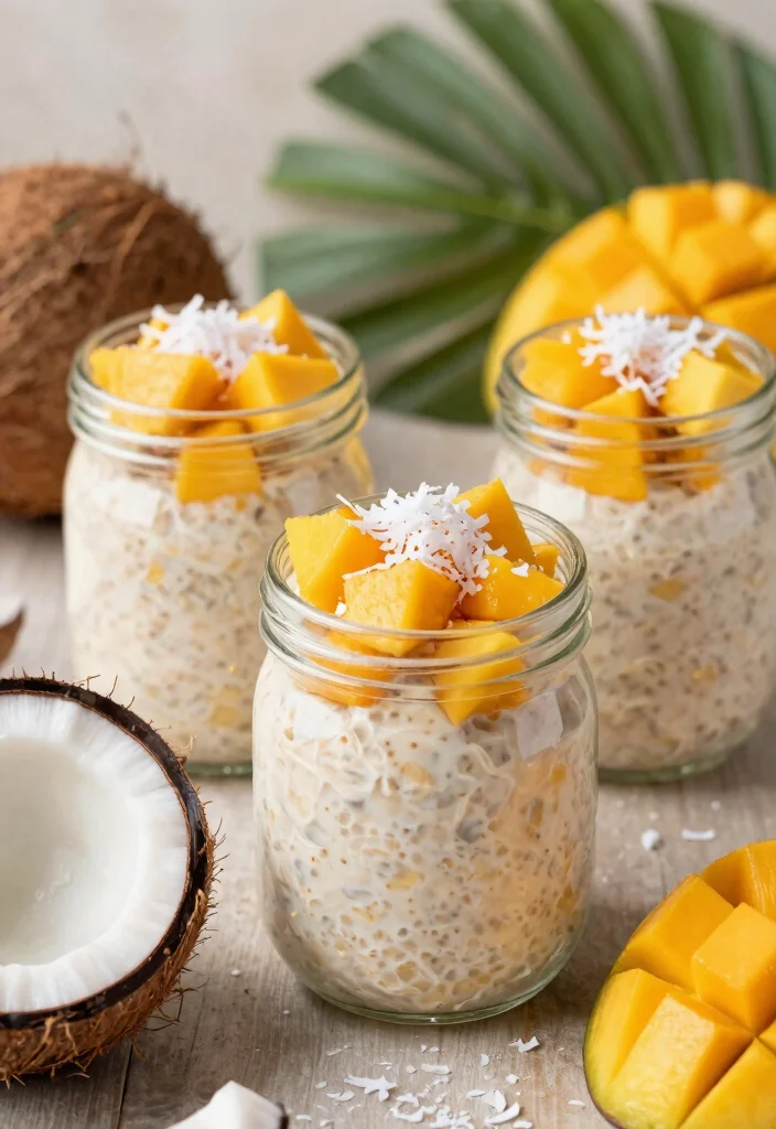 8 Easy Vegan Overnight Oats Recipes Make Ahead and Meal Prep Ready - 4. Tropical Coconut & Mango Oats 1