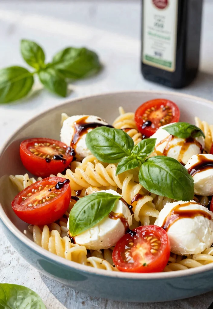 8 Easy Vegan Pasta Salad Recipes Fresh Flavorful and Potluck Perfect - 7. Caprese Pasta Salad with Balsamic Glaze 1