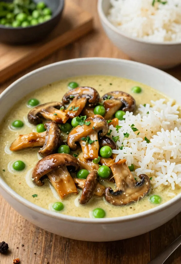 9 Creamy Vegan Curry Recipes: Bold, Flavorful, and Easy to Cook - 5. Mushroom and Pea Coconut Curry 1