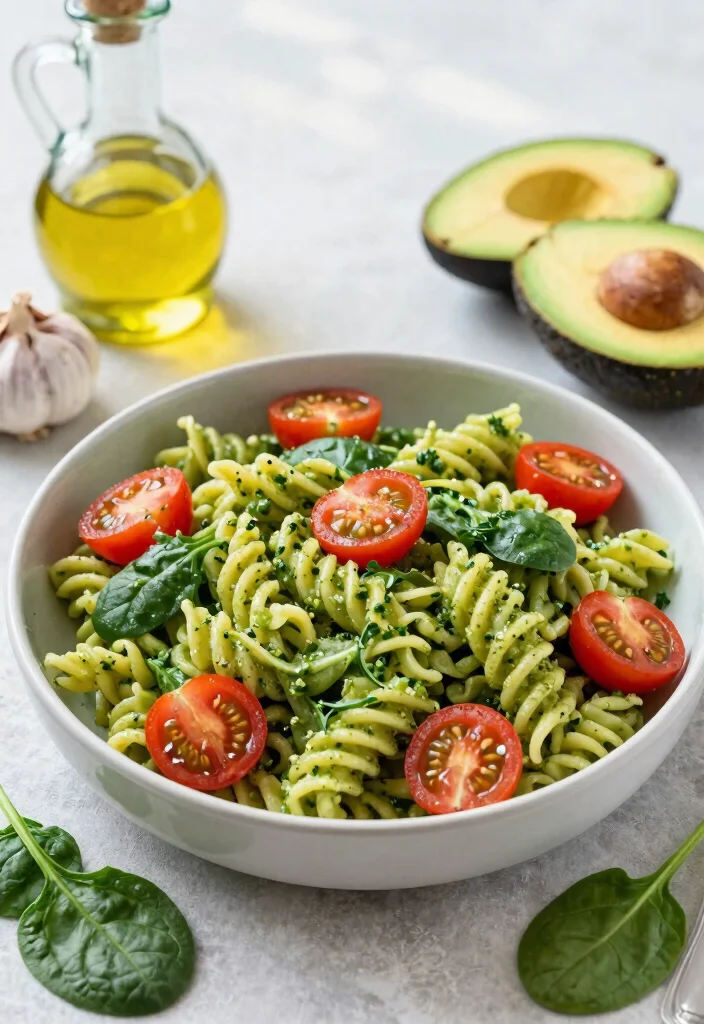 9 Creamy Vegan Pasta Recipes Rich Flavorful and Easy to Make - 4. Spinach and Avocado Pesto Pasta 1