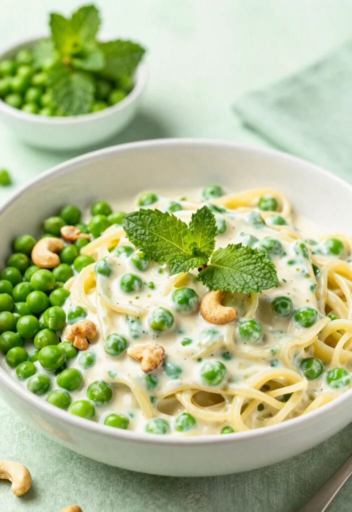 9 Creamy Vegan Pasta Recipes Rich Flavorful and Easy to Make - 7. Creamy Vegan Pea and Mint Pasta 1