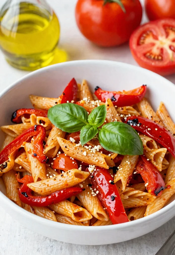 9 Creamy Vegan Pasta Recipes Rich Flavorful and Easy to Make - 8. Roasted Red Pepper and Tomato Pasta 1